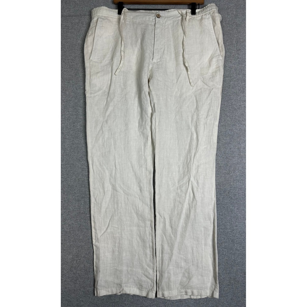 NWT Cremieux Linen Pants Mens 38x30 Ivory Cream Drawstring Straight Leg Trousers